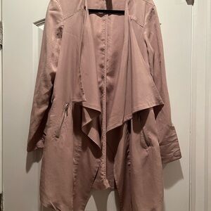 Nicole Miller Lg Blush Beige 100% Tencil Long Open Front Cascade Cardigan Jacket